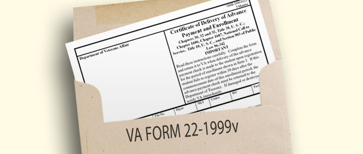 VA Form 22-1999v coming out of an envelope.